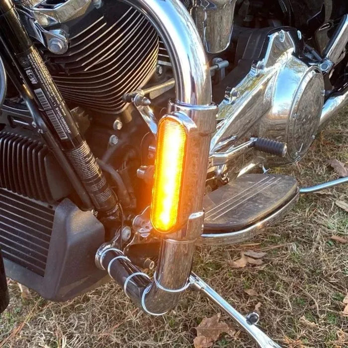 Custom Dynamics Run & Turn Signal Chrome Engine Guard LED Light Harley FLH 10-13