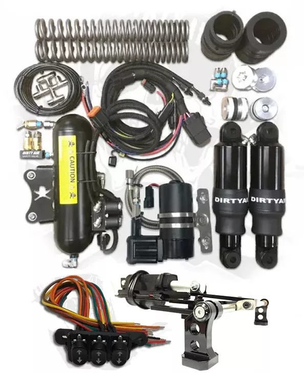 Dirty Air Stealth Front Rear Fast-Up Tank Air Ride MRI Stand Switches Harley 17+
