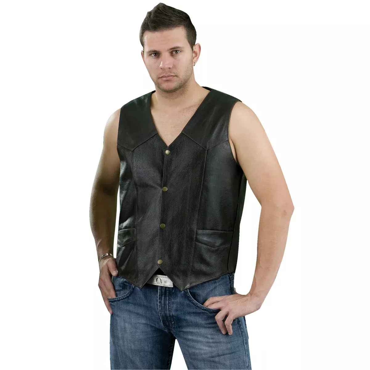 Genuine Leather ML1310RT Men's Retro Brown Classic Leather Motorcycle Vest