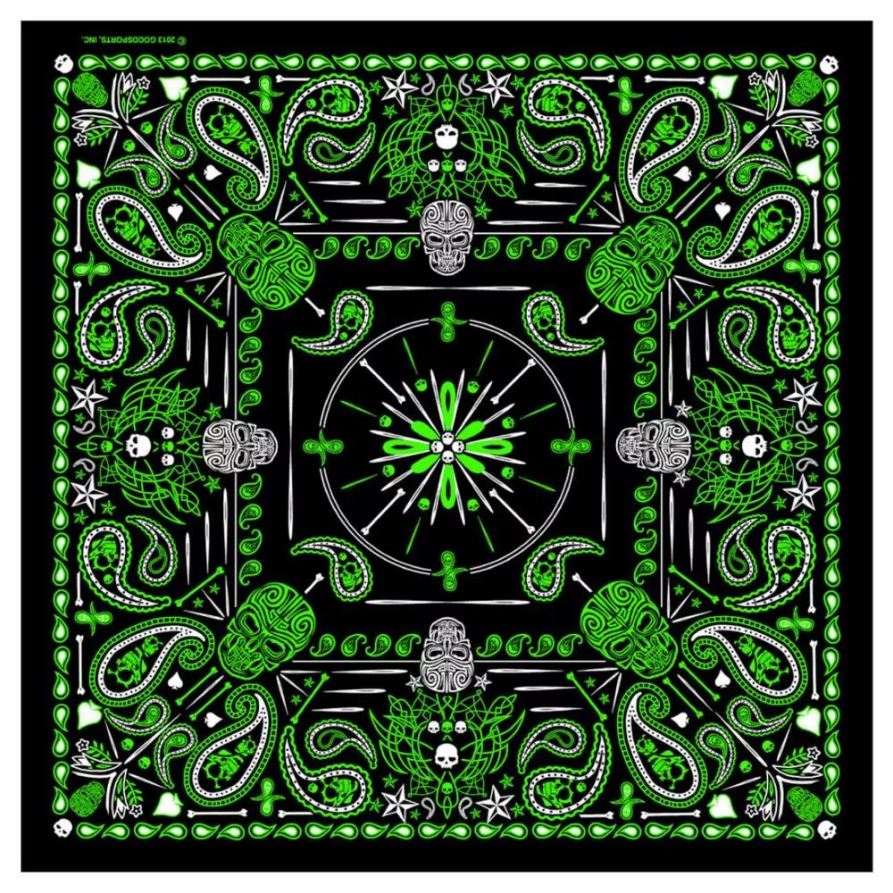 Hot Leathers BAB1068 Green Paisley Skulls Bandana