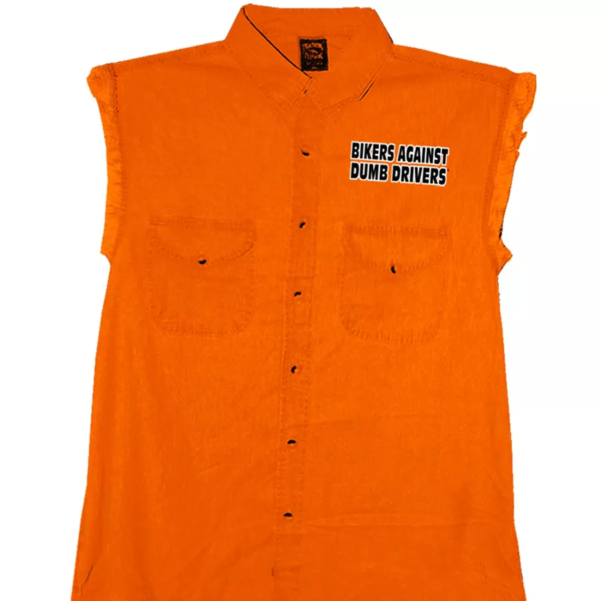 Hot Leathers GMD5090 Mens 'Can You See Me Now A****** SleevelessSafety Orange Denim Shirt