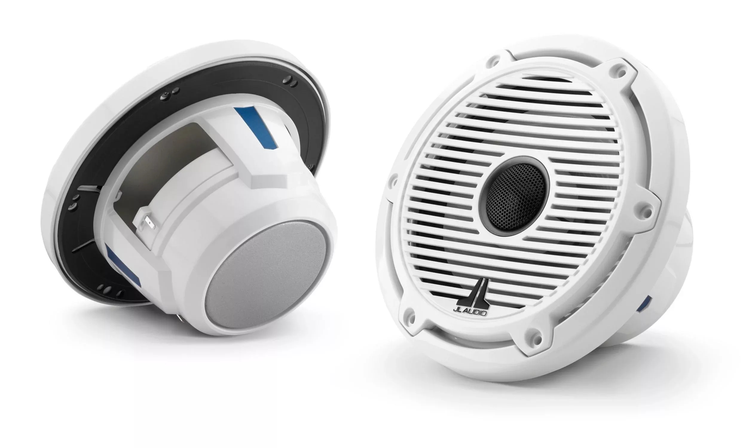 JL Audio 6.5-Inch Marine Coaxial Speakers Gloss White Classic Grille Black Mesh