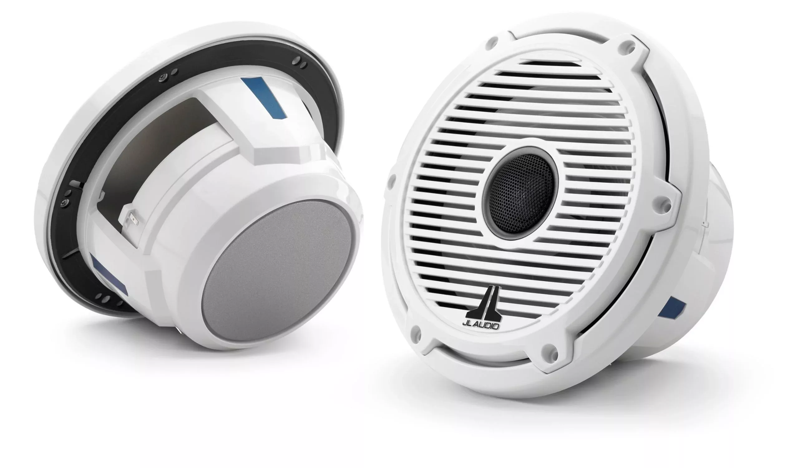 JL Audio 7.7-Inch Marine Coaxial Speakers Gloss White Classic Grill Black Mesh
