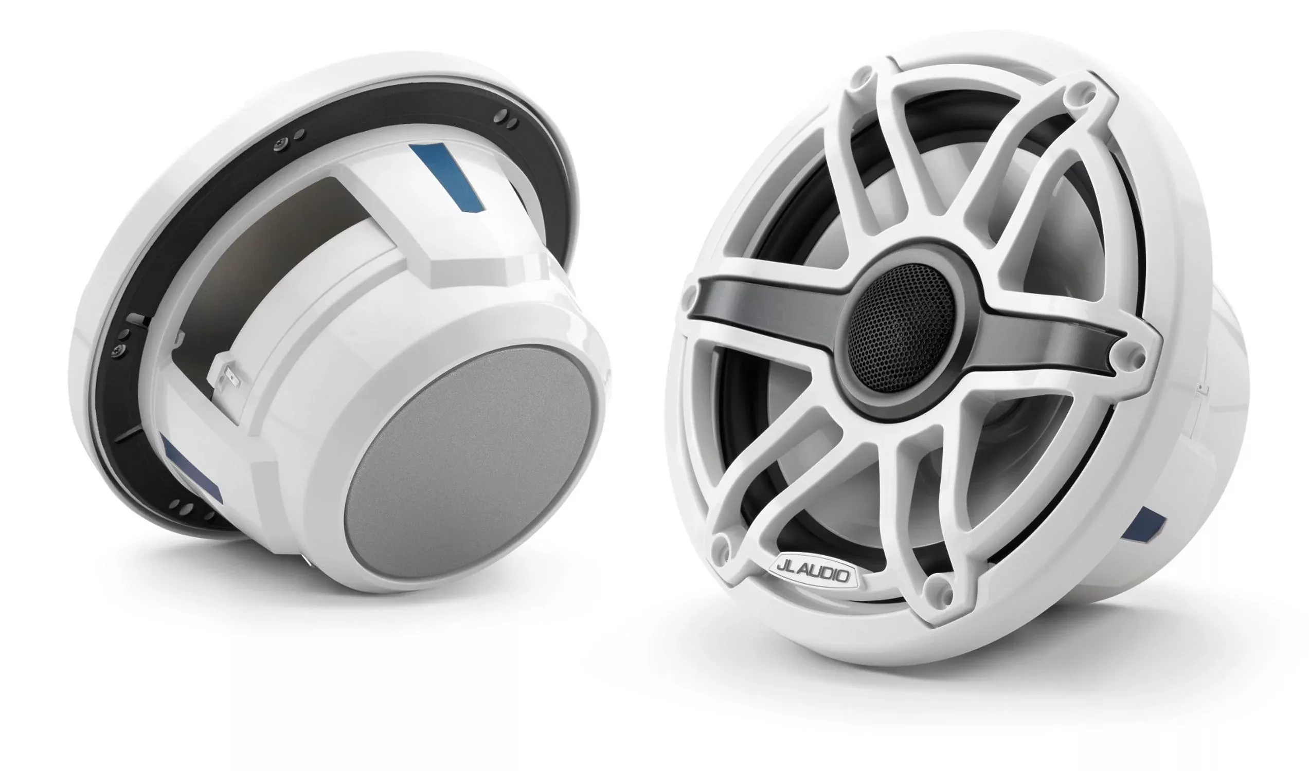 JL Audio 7.7-Inch Marine Coaxial Speakers Gloss White Trim Ring Sport Grille