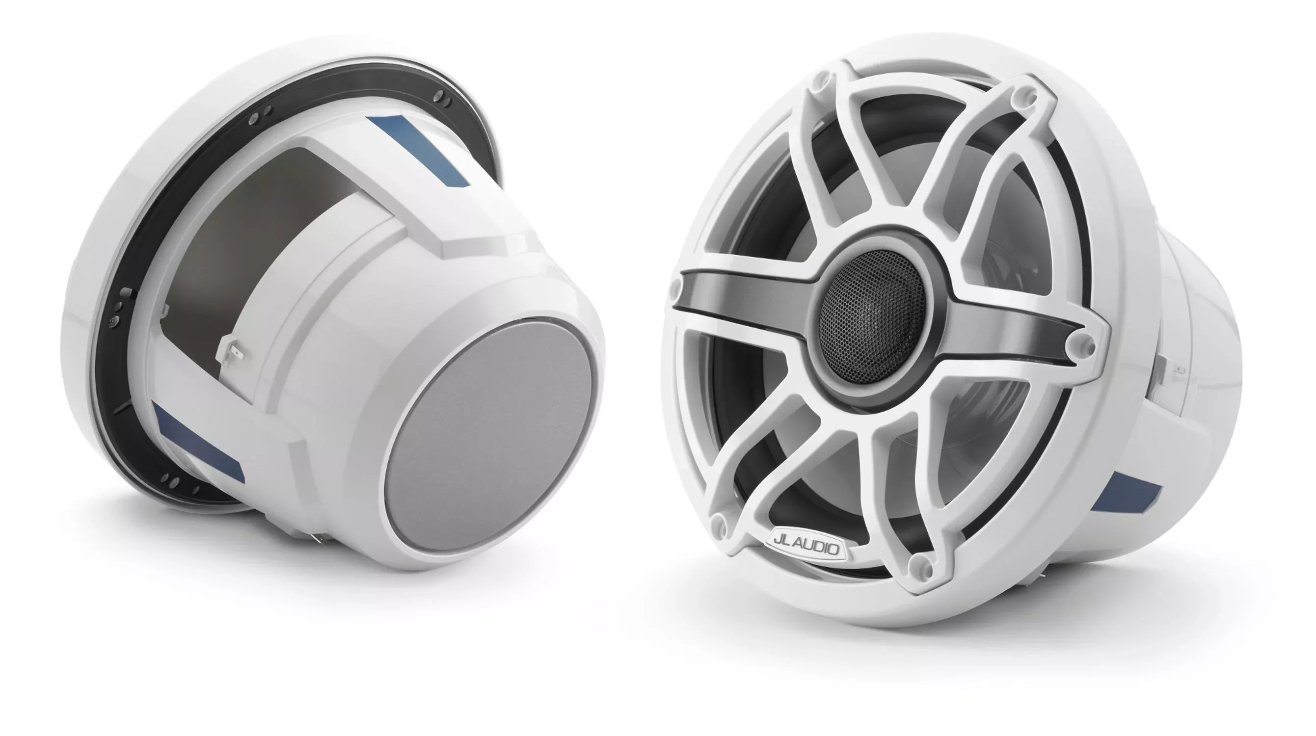 JL Audio 8.8-Inch Marine Coaxial Speakers Gloss White Trim Ring Sport Grill