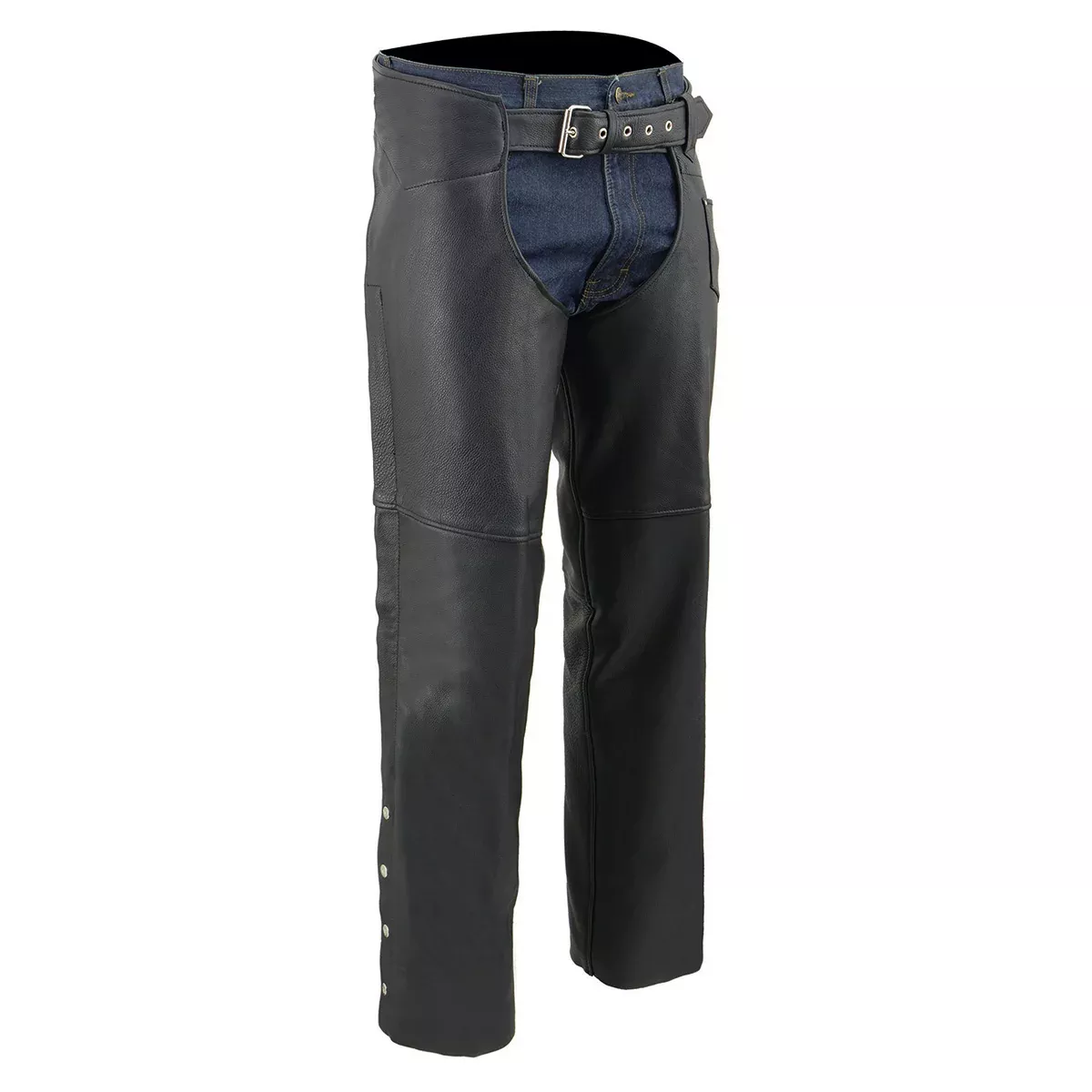 Milwaukee Leather Men's Black Premium Leather Fully Lined Motorcycle Chaps w/ Front Coin Pocket ML1115