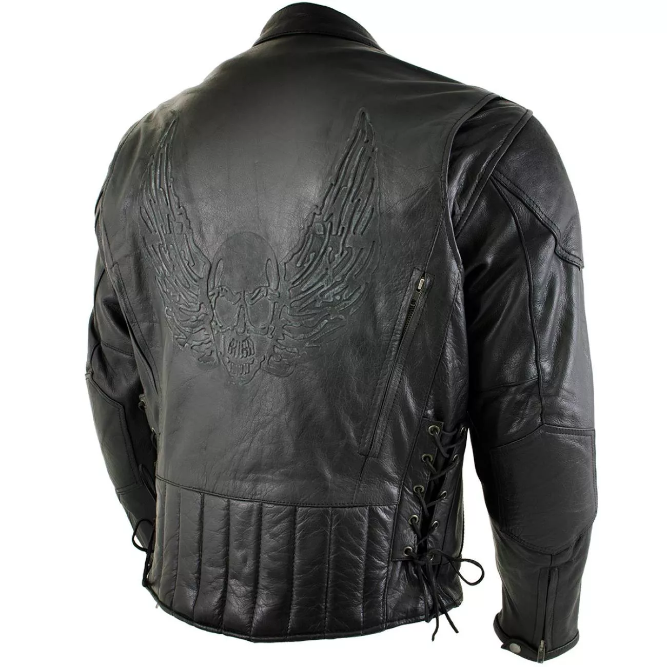 Milwaukee Leather Men's Flying Mayhem Skull Premium Black Leather Motorcycle Riders Jacket w/ CE Armor Protection - LKM17009