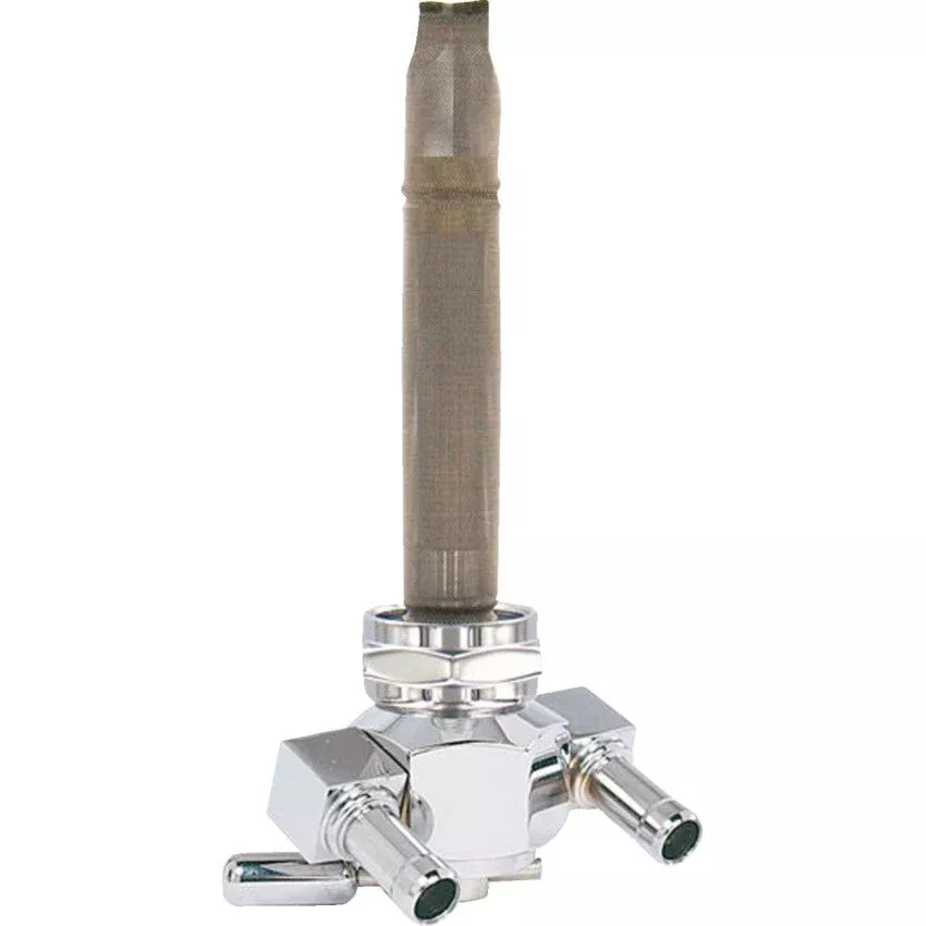Pingel Power-Flo Chrome Dual Outlet Reserve Fuel Valve 22mm 90° 4 Harley